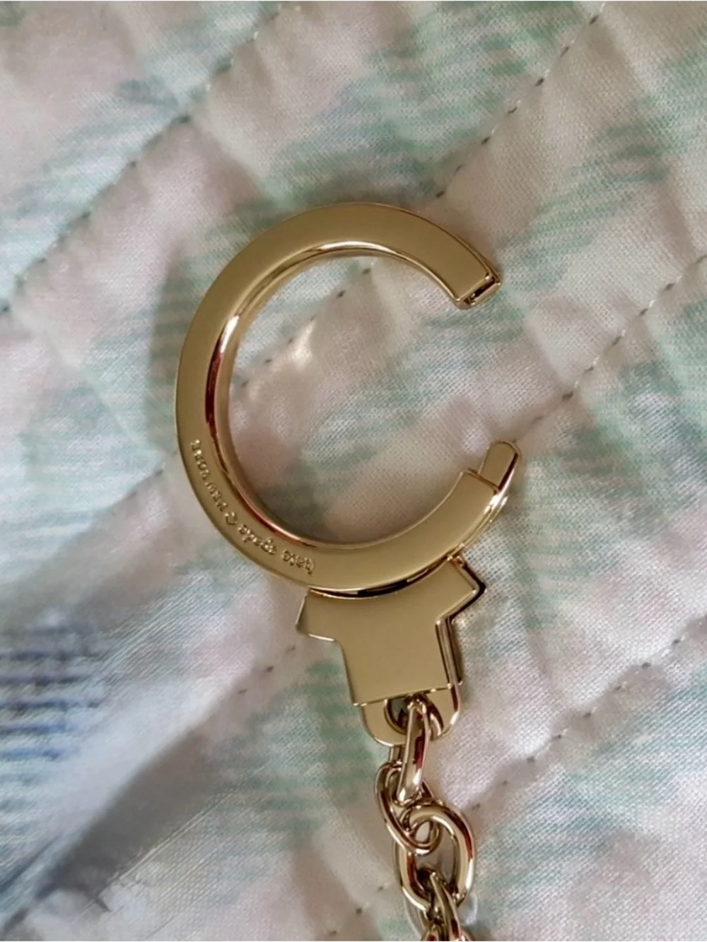 Kate Spade Pink Pebbled Leather Whipstitch Heart Keyring bag-charm like new